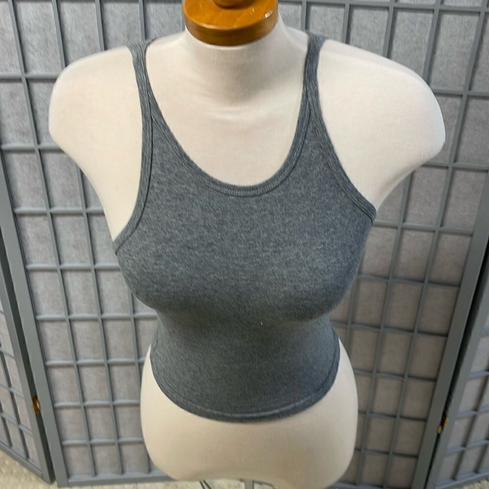 Workout Crop Tank Shirt Slim Fit Sleeveless Tops Pullover Grey, Women’s Small